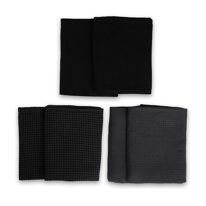 Waffle Grey Black Combo Kitchen Towel (Pack of 6)