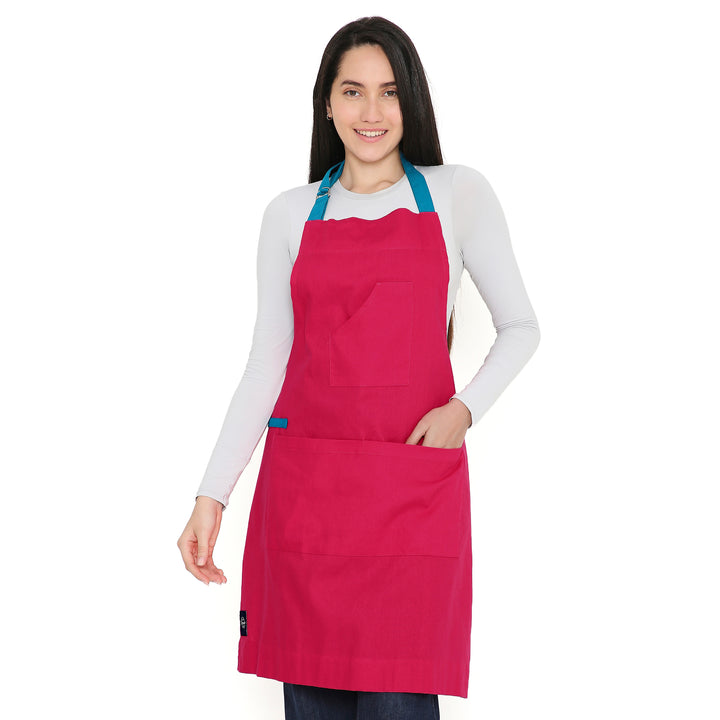 Cotton Hot Pink Apron (Pack of 1)