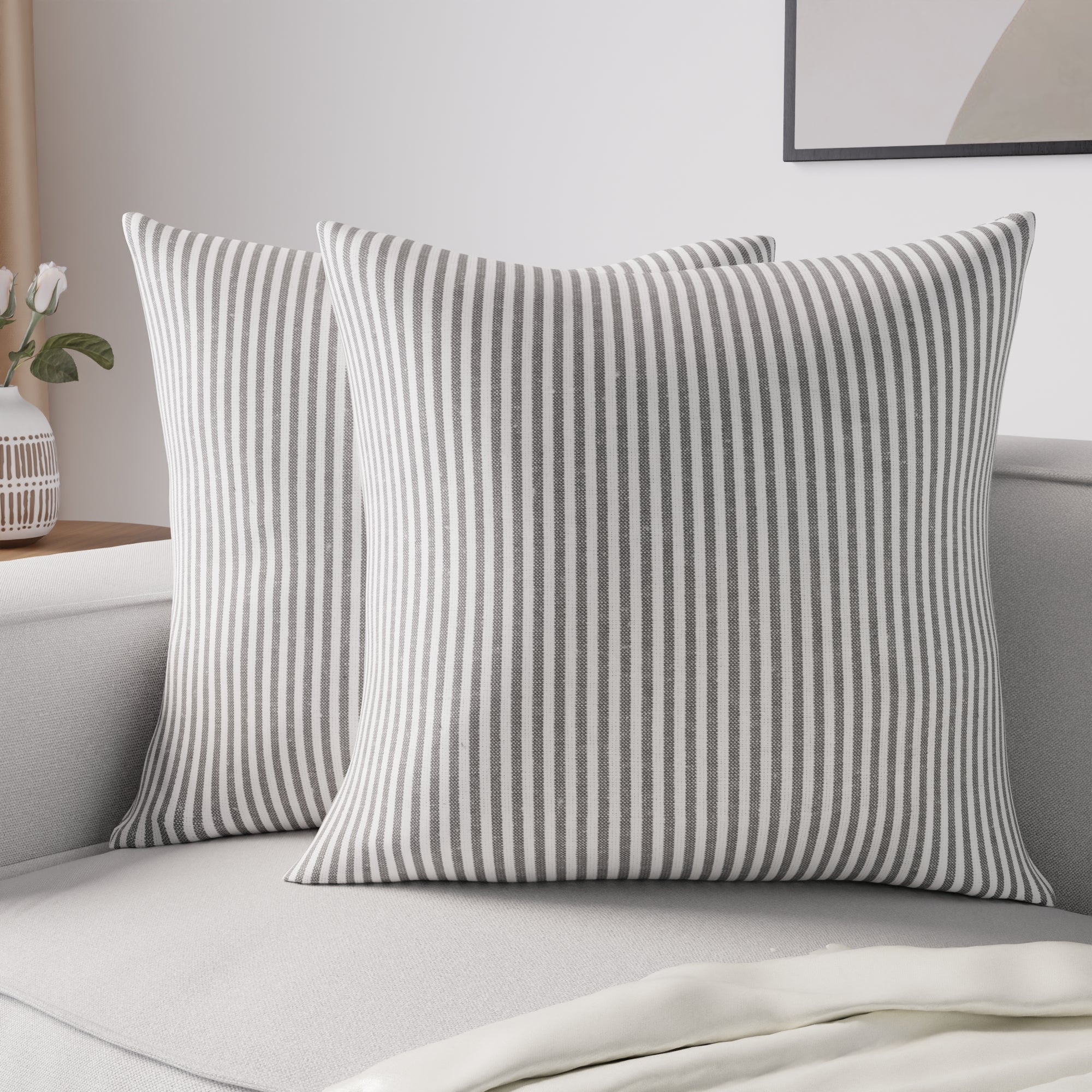 Cotton Ticking Black Cushion Cover (Pack of 2)