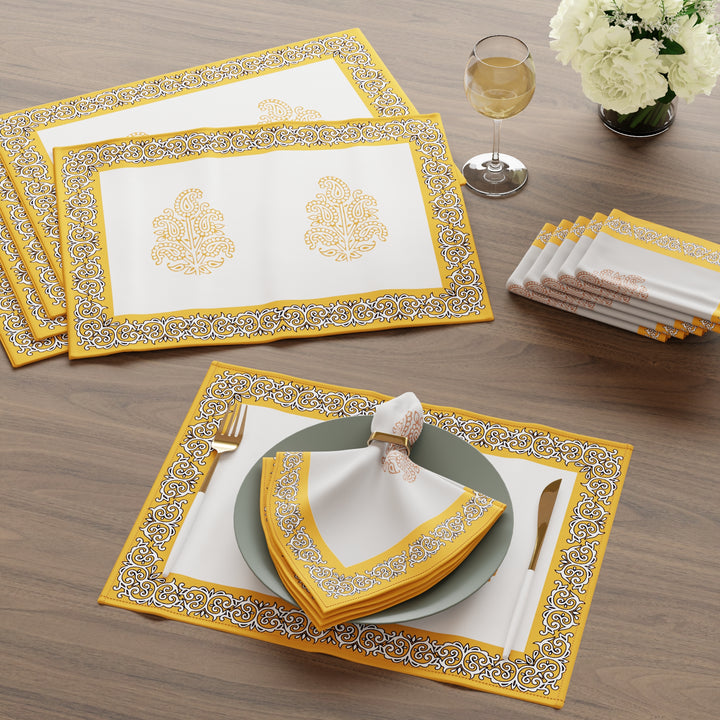 Cotton Canvas Yellow-01 Placemat + Table Napkins