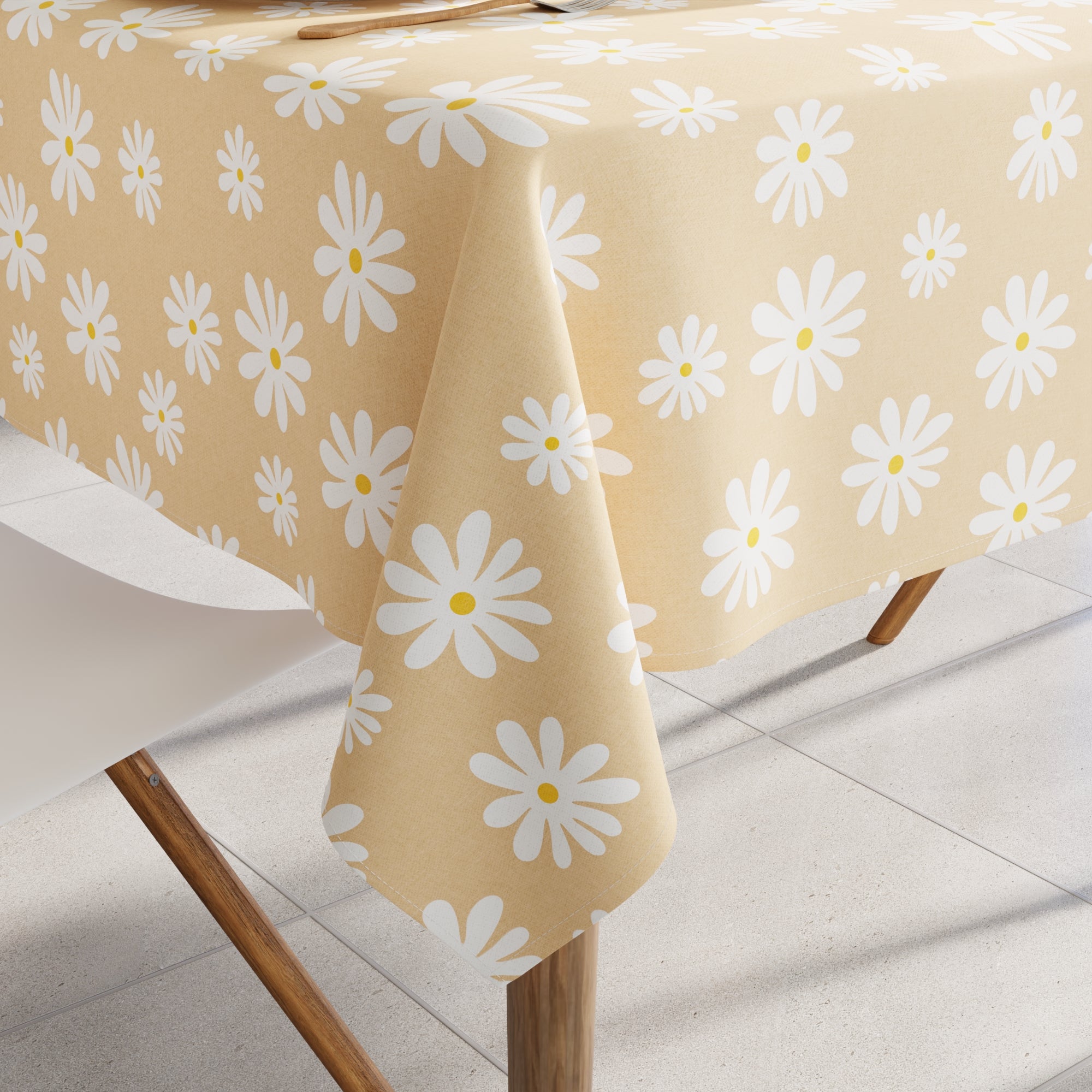 Cotton Daisy Beige Table Cloth (Pack of 1)