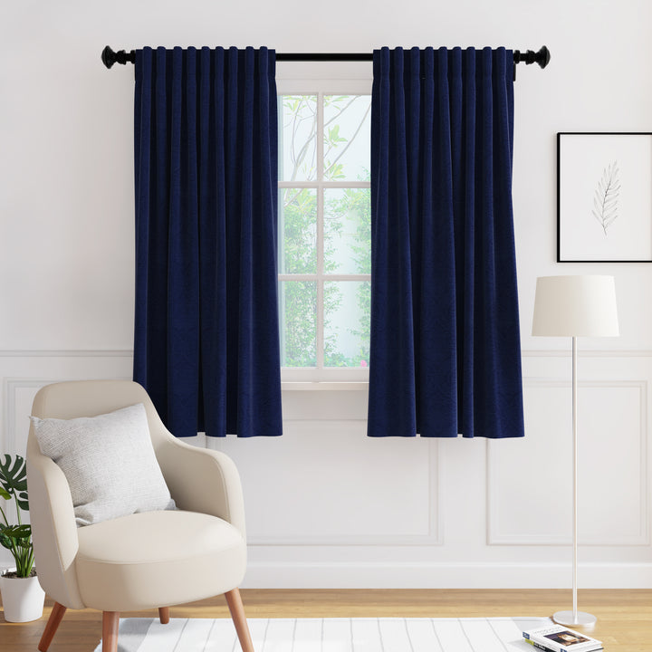 Embossed Velvet Navy Blue Curtain