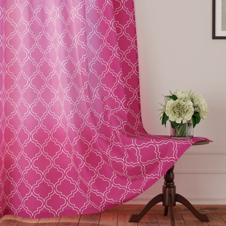 Polyester Trellis Hot Pink Curtain (Pack of 2)