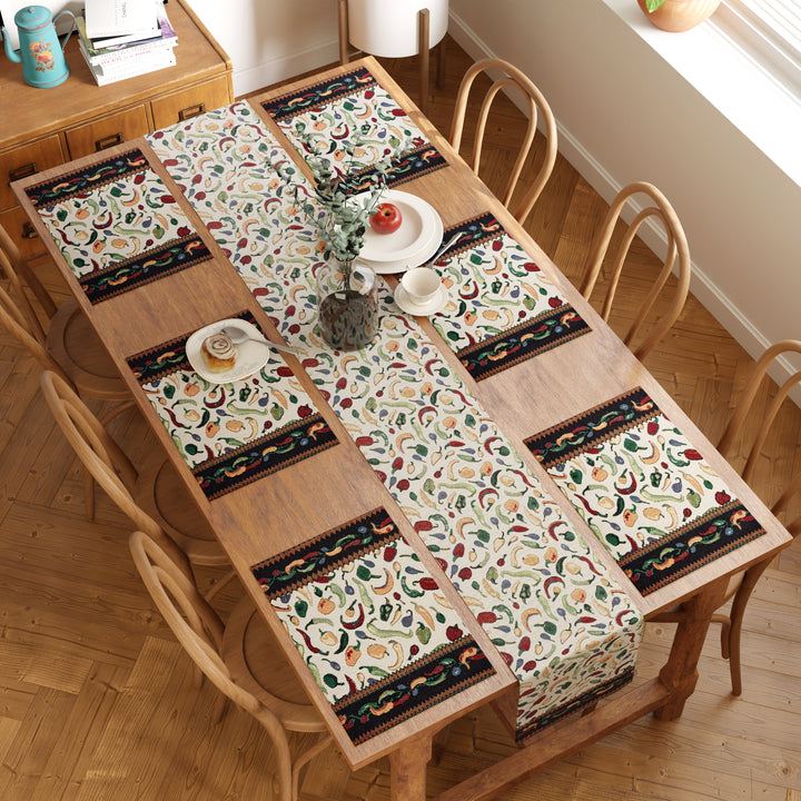 Cotton Chilies Table Runner+Placemat (Pack of 7)