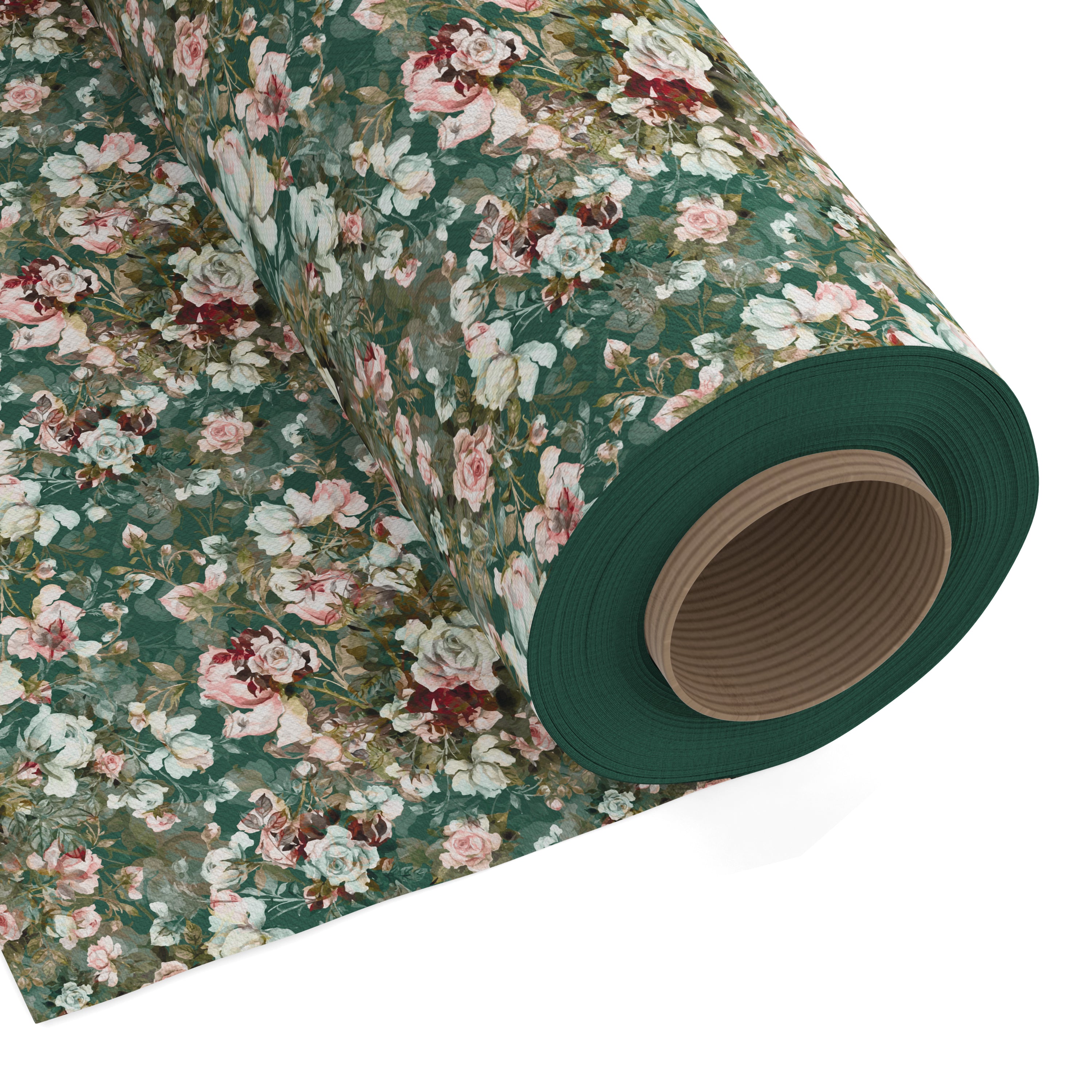 20s Cotton Twill Green Roses Fabric (Pack of 1)