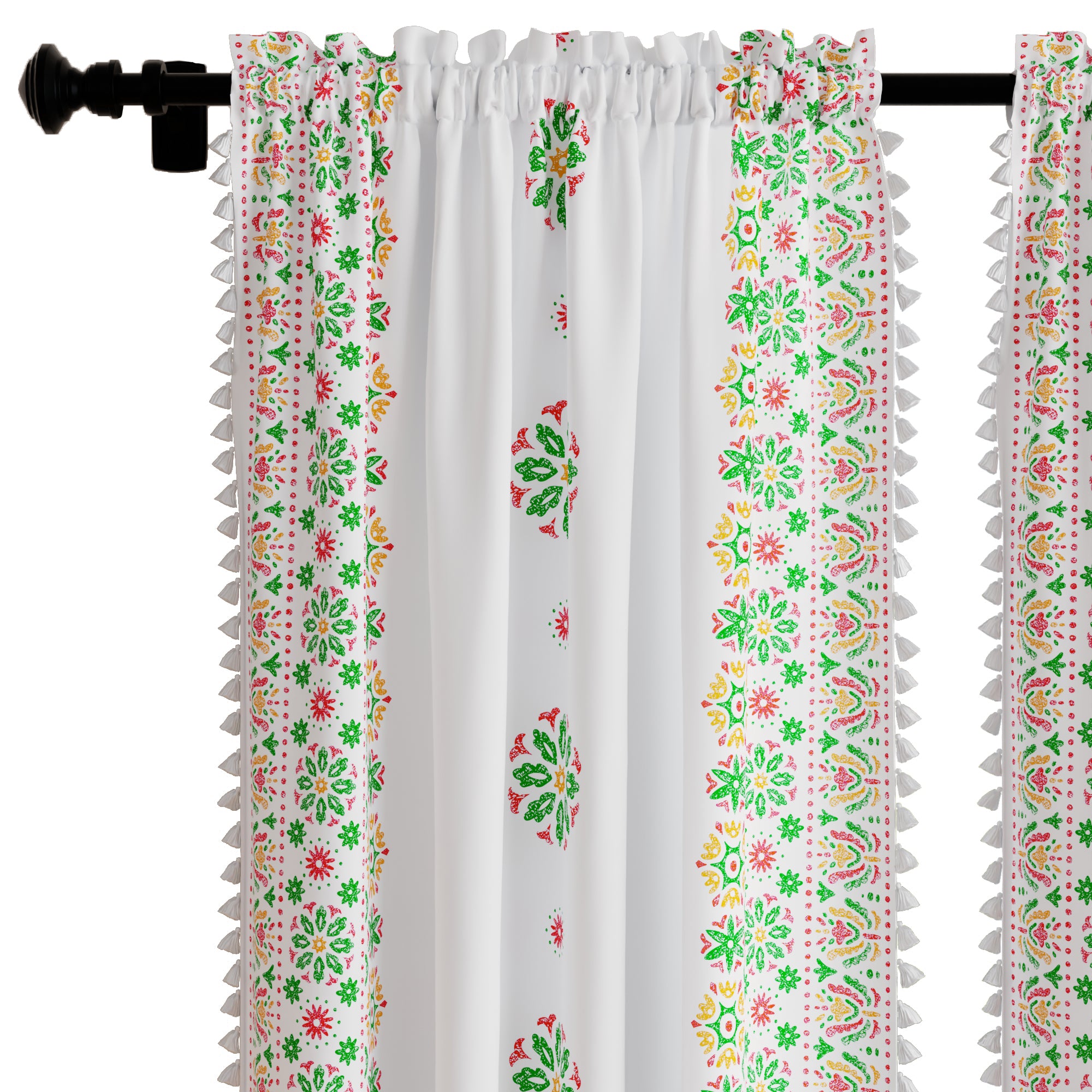 Polyester Boho Bright Green Curtain (Pack of 2)