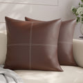 Faux Leather Chocolate Stitch Cushion Cover (Pack of 2)