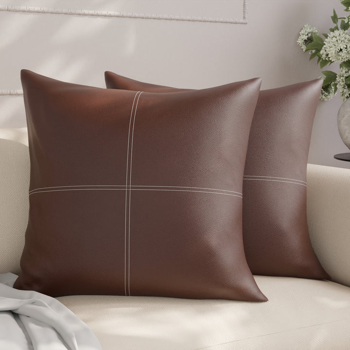 PVC Leather Chocolate Stitch Cushion Cover (Pack of 2)