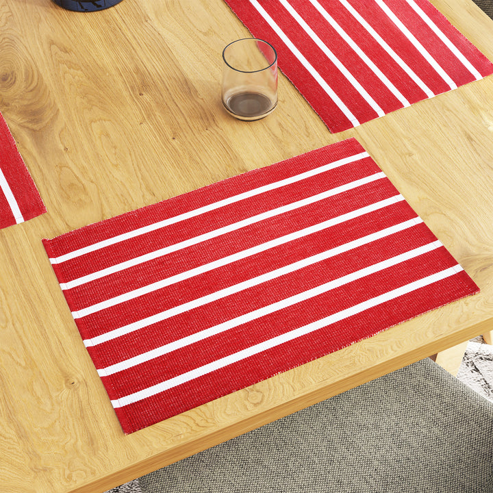 Cotton Roma Red Stripes Placemat (Pack of 6)