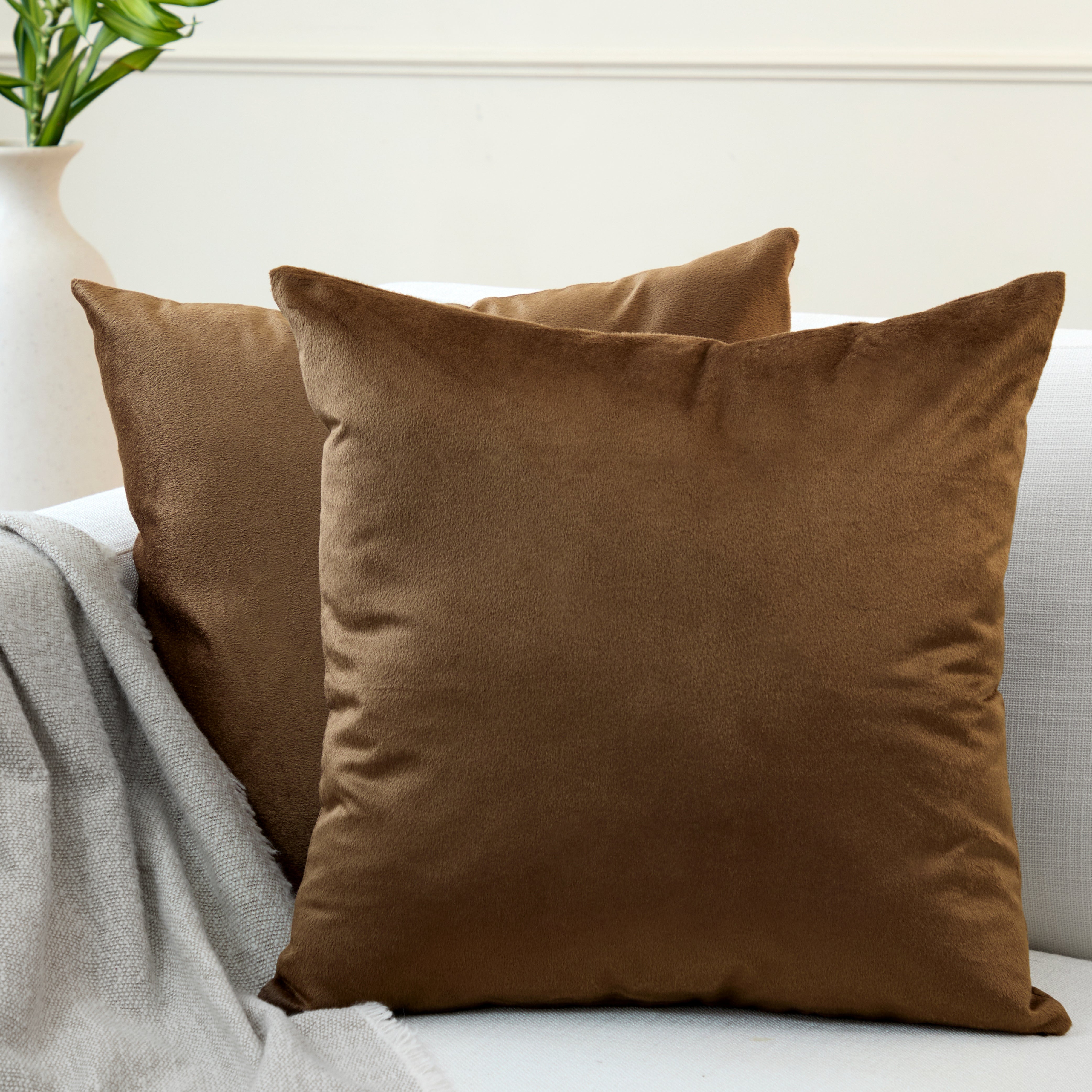 Velvet Brown Cushion Cover (Pack of 2)