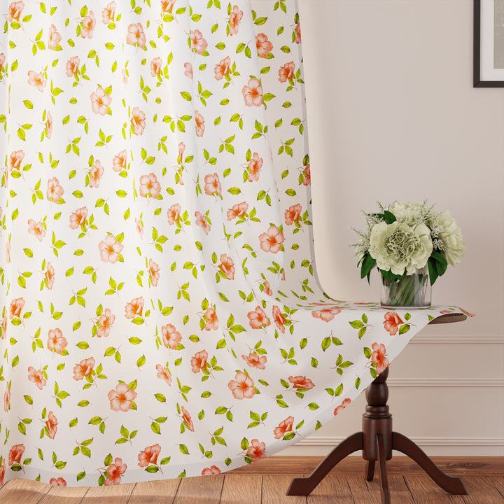 Polyester Hibiscus Curtain (Pack of 2)