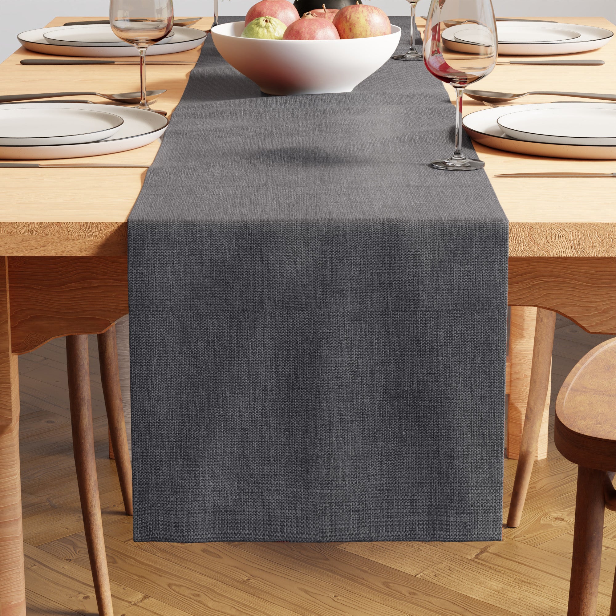 Chenille Grey Table Runner