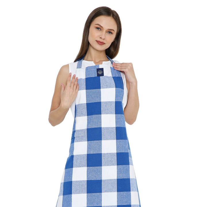Cotton Buffalo Blue Checks Apron (Pack of 1)