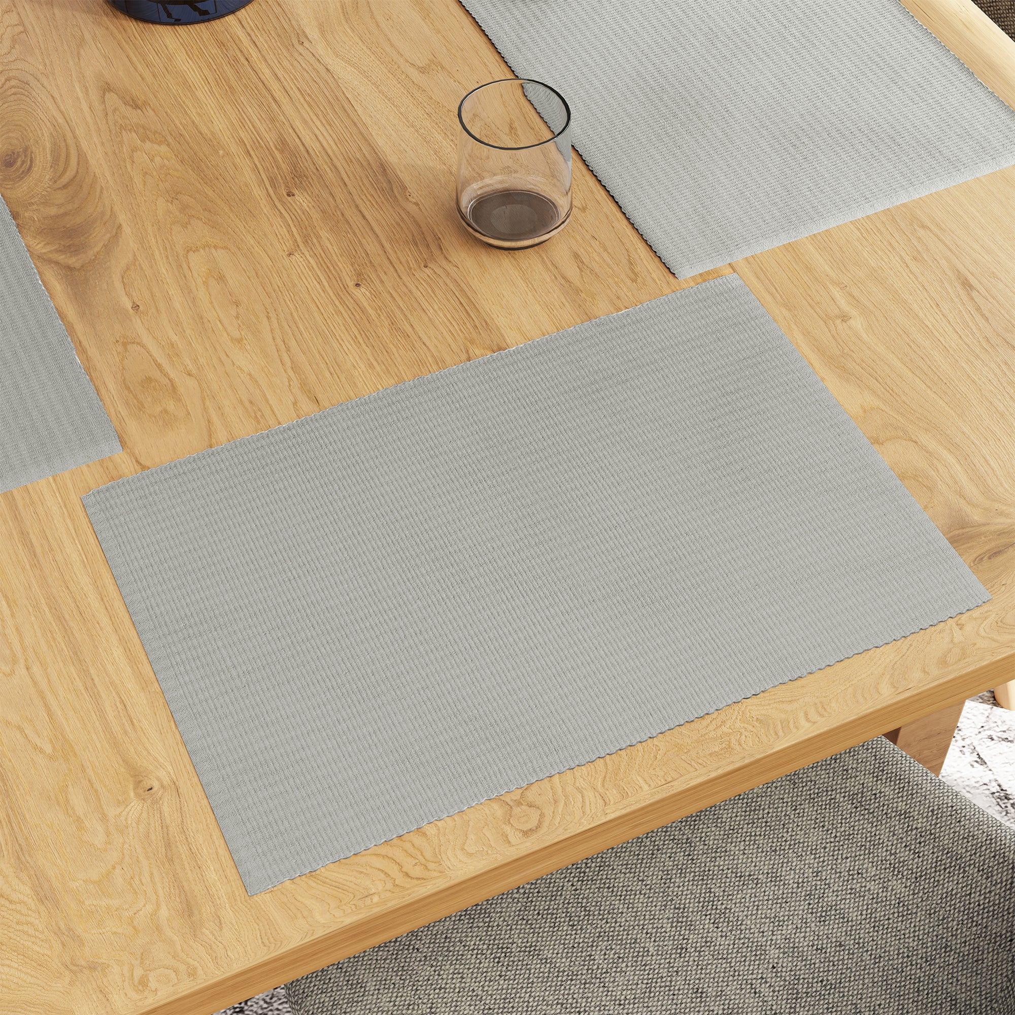 Ribbed Cotton Light Grey Placemat (Pack of 6)