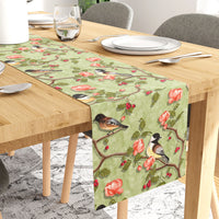 Blackout Polyester Sage Green Birds Table Runner (Pack of 1)