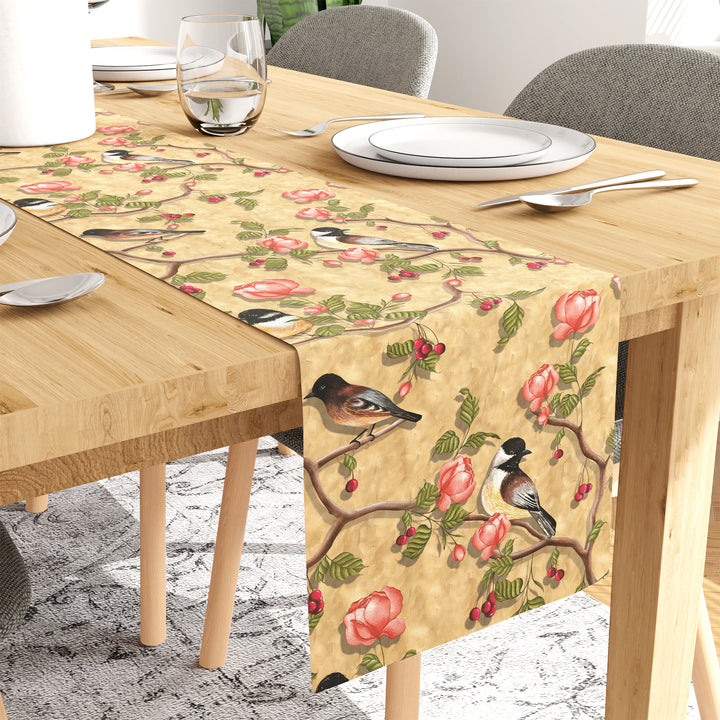 Blackout Polyester Pale Gold Birds Table Runner (Pack of 1)