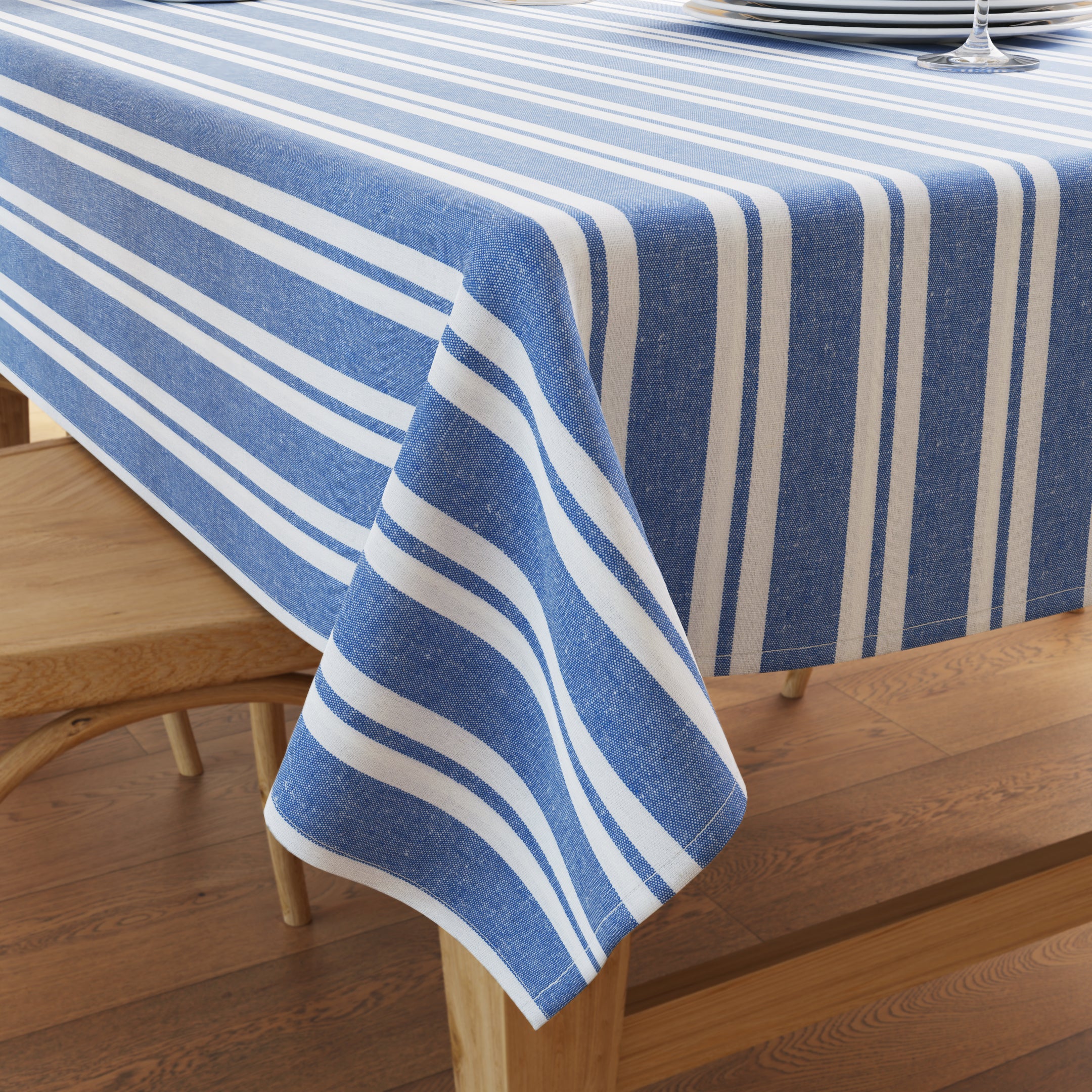 Cotton Franca Blue Stripes Table Cloth (Pack of 1)