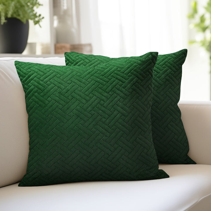 Quilted Velvet Forest Green Cushion Cover (Pack of 2)