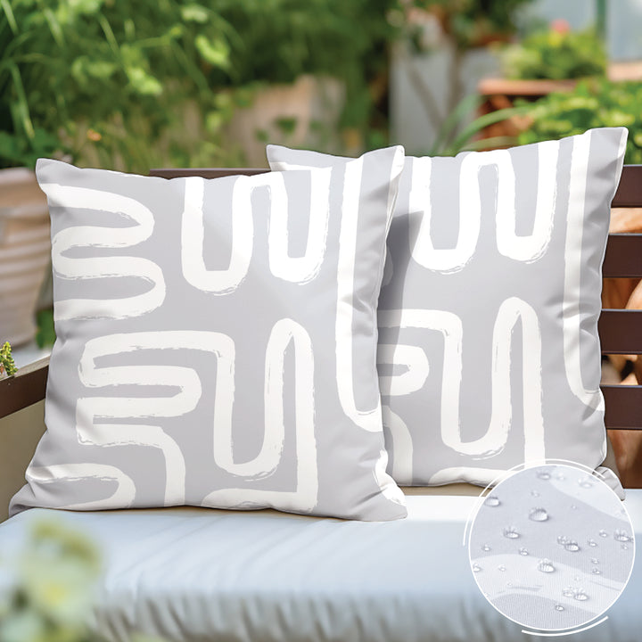 Polyester Boho Maze Grey Cushion Cover (Pack of 2)