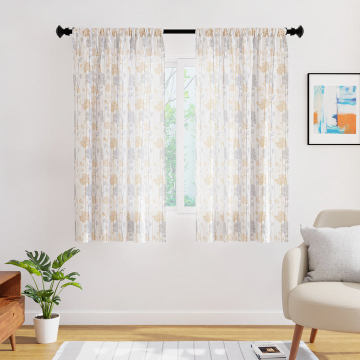 Polyester Branches Orange Curtain (Pack of 2)