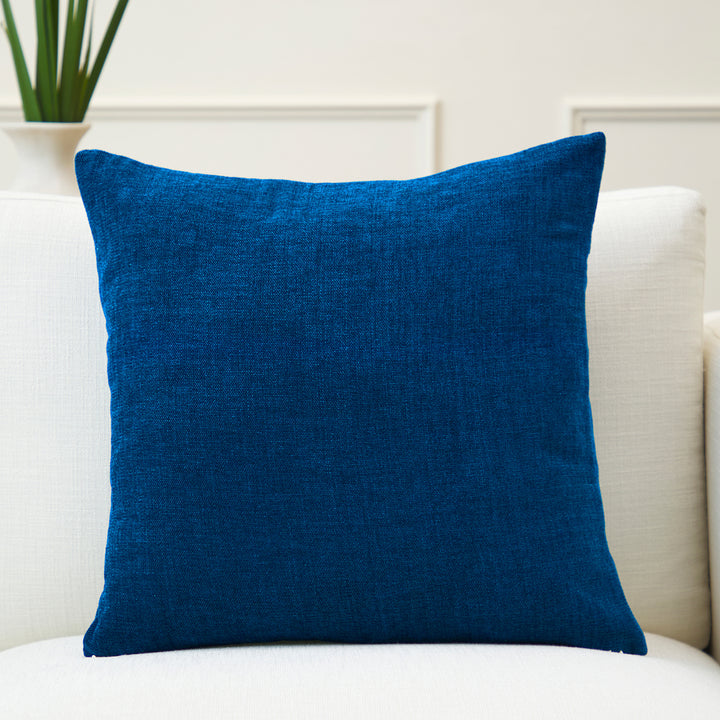 Chenille Solid Royal Blue Cushion Cover (Pack of 1)