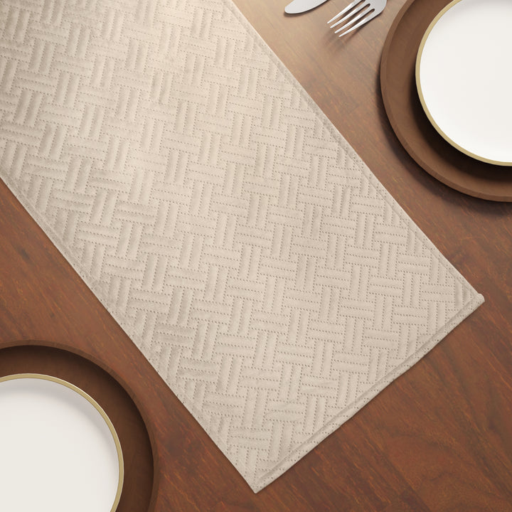 Quilted Velvet Beige Table Runner