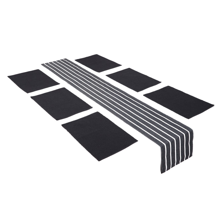 Cotton Roma Grey Table Runner+Placemat (Pack of 7)