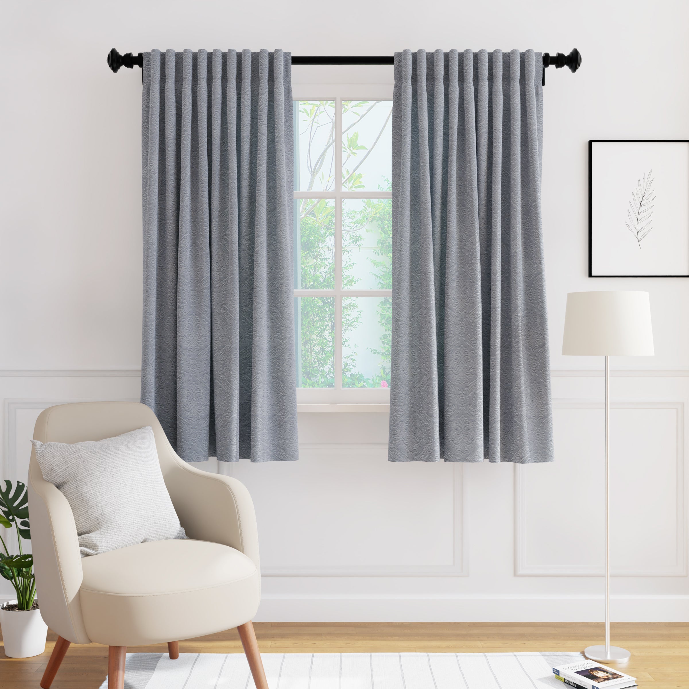 Embossed Velvet Grey Curtain