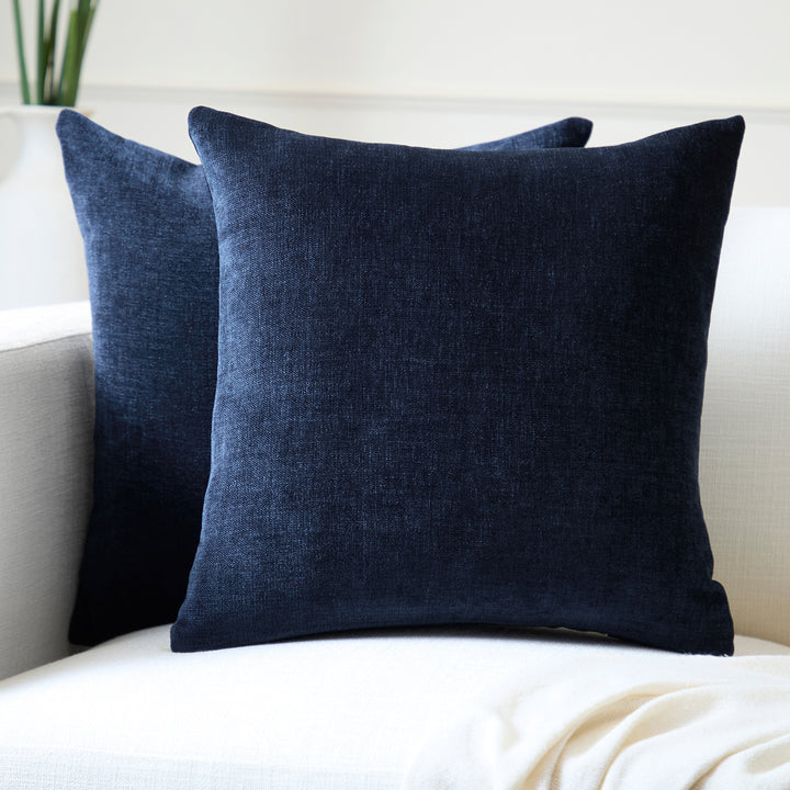 Chenille Navy Blue Cushion Cover (Pack of 2)