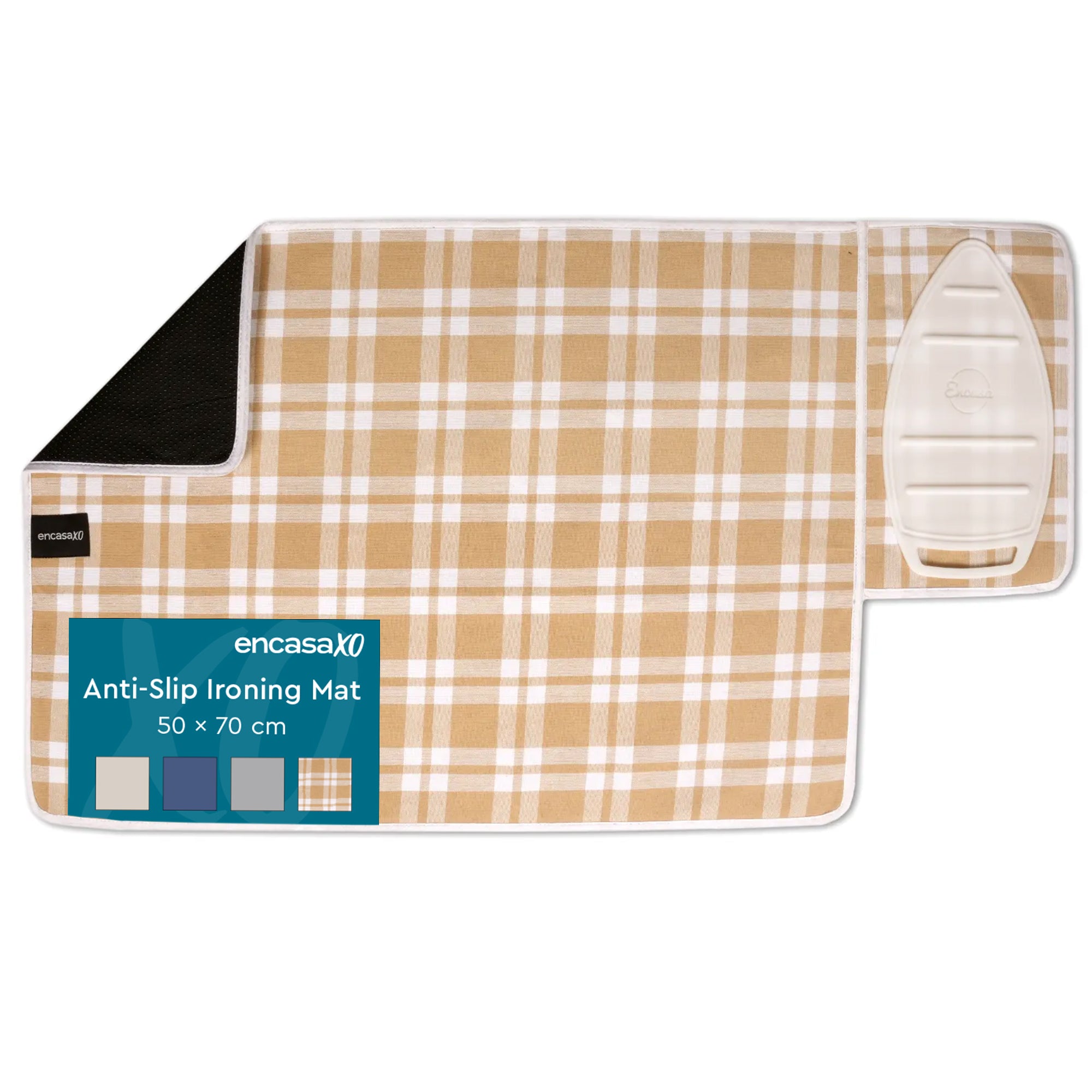 Cotton Franca Beige Checks Luxury Antiskid Ironing Mat (Pack of 1)