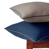 Cotton Navy+Beige Cushion Cover (Pack of 2)