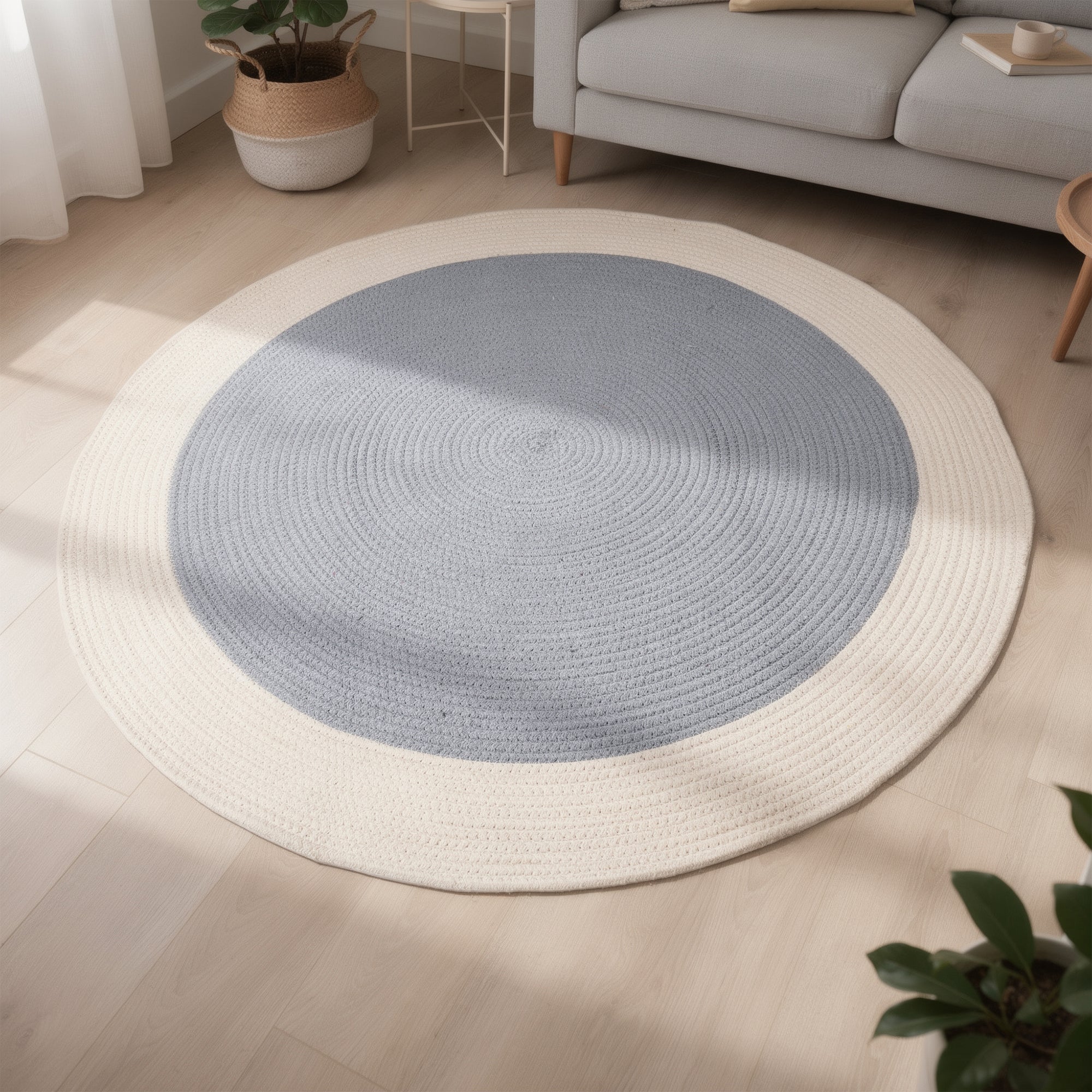 Reversible Round Rug Handwoven Natural Fiber Carpet Braided Area Rug | Neutral Boho Rug for Living Room, Bedroom, Nursery | Washable Area Rug Two Tone