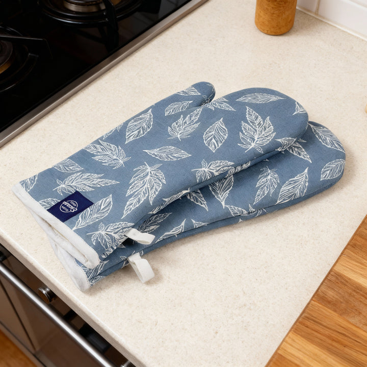 20s Sheeting Big Leaf Blue Oven Gloves (Pack of 2)
