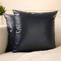 PVC Leather Navy Blue Cushion Cover (Pack of 2)