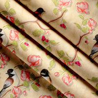 Blackout Polyester Pale Gold Birds Fabric 1 Meter