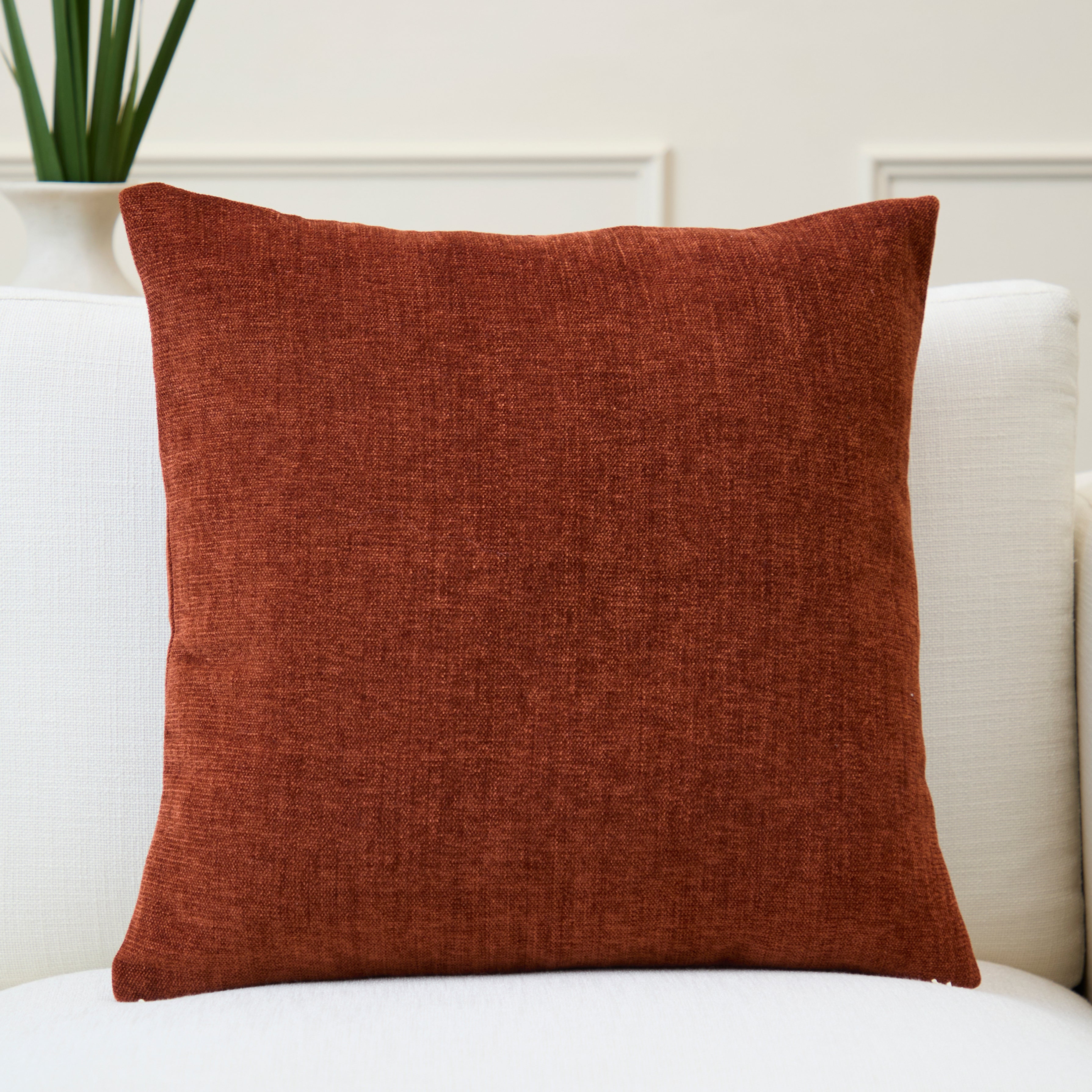 Chenille Solid Rust Orange Cushion Cover (Pack of 1)