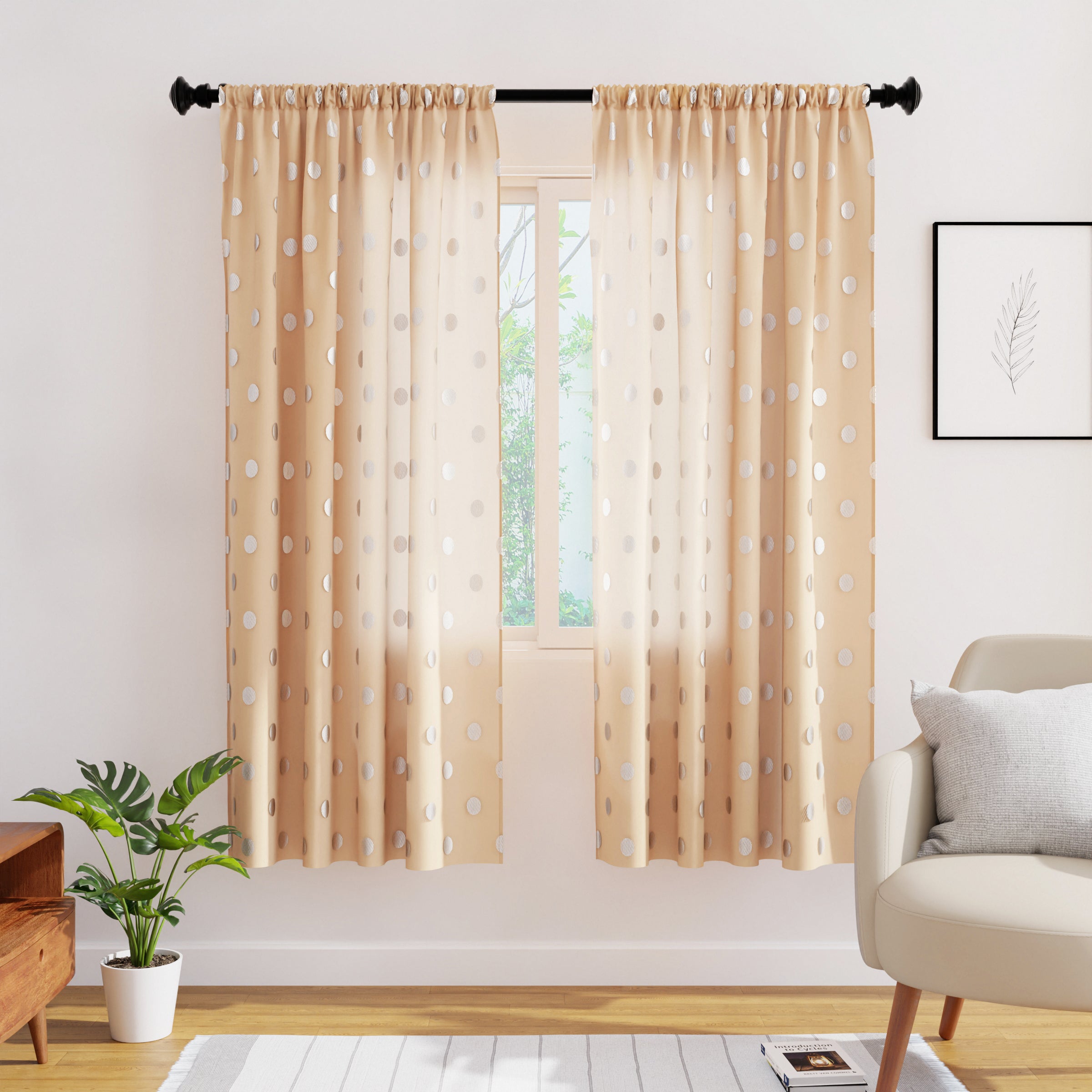 Polyester Dollar Beige Curtain (Pack of 2)