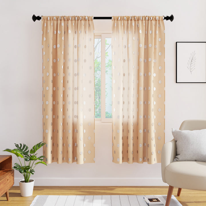 Polyester Dollar Beige Curtain (Pack of 2)
