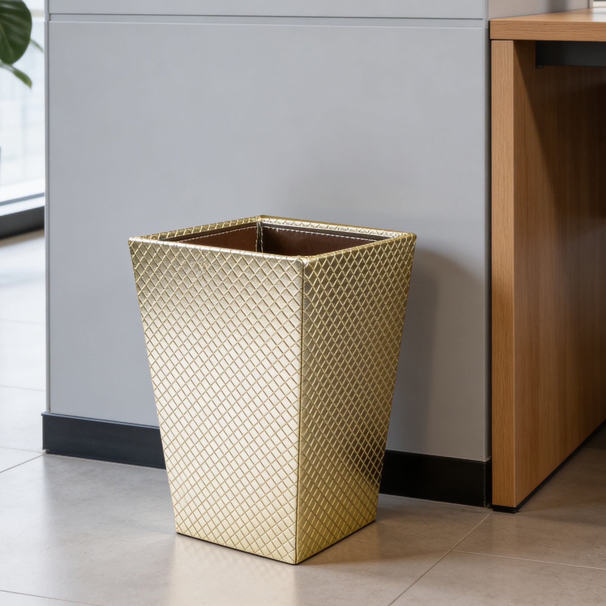 Faux Leather Light Gold Leather Dustbin