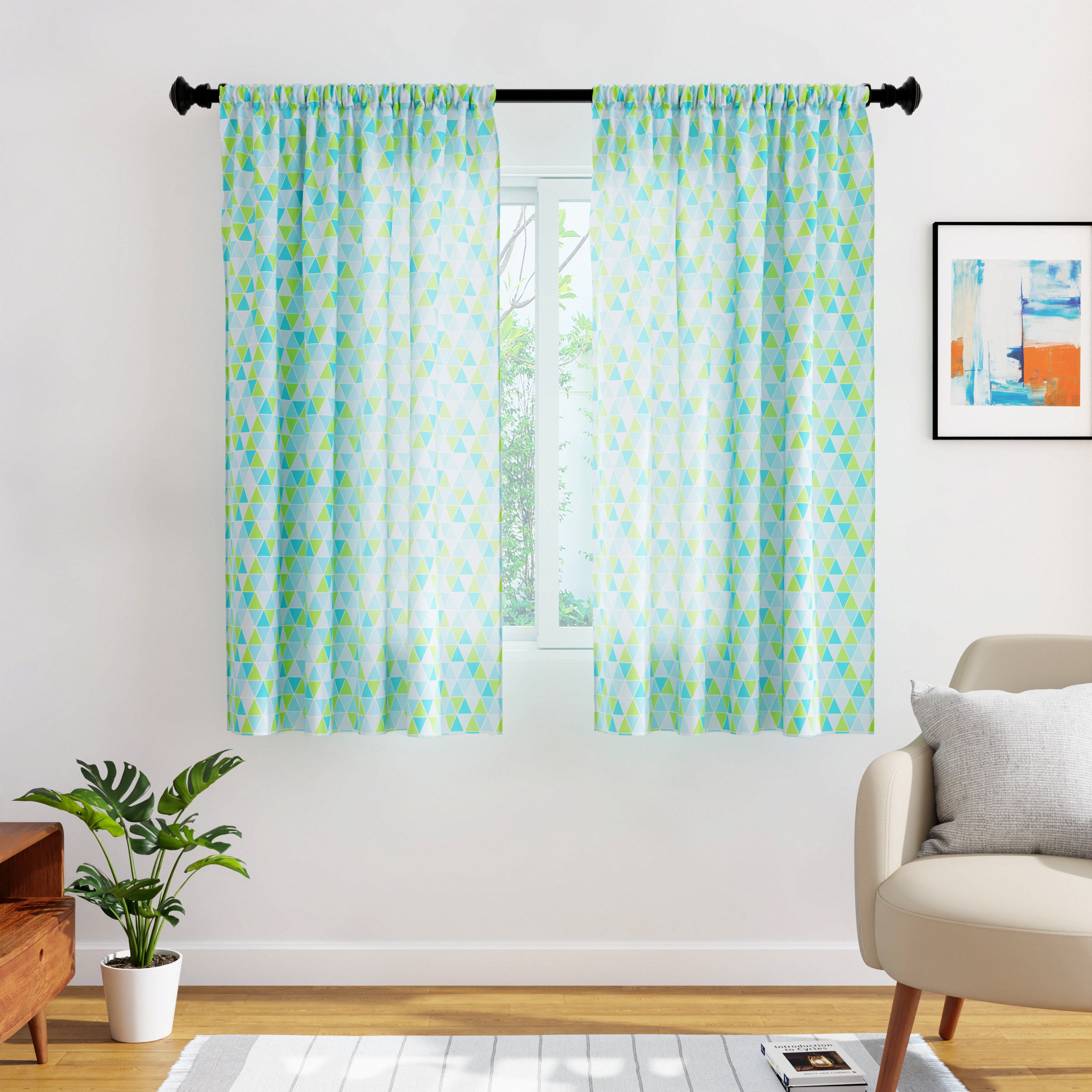 Polyester Triangles Aqua Curtain (Pack of 2)