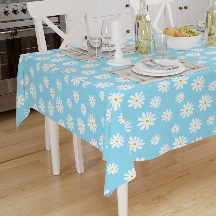 Cotton Daisy Blue Table Cloth (Pack of 1)