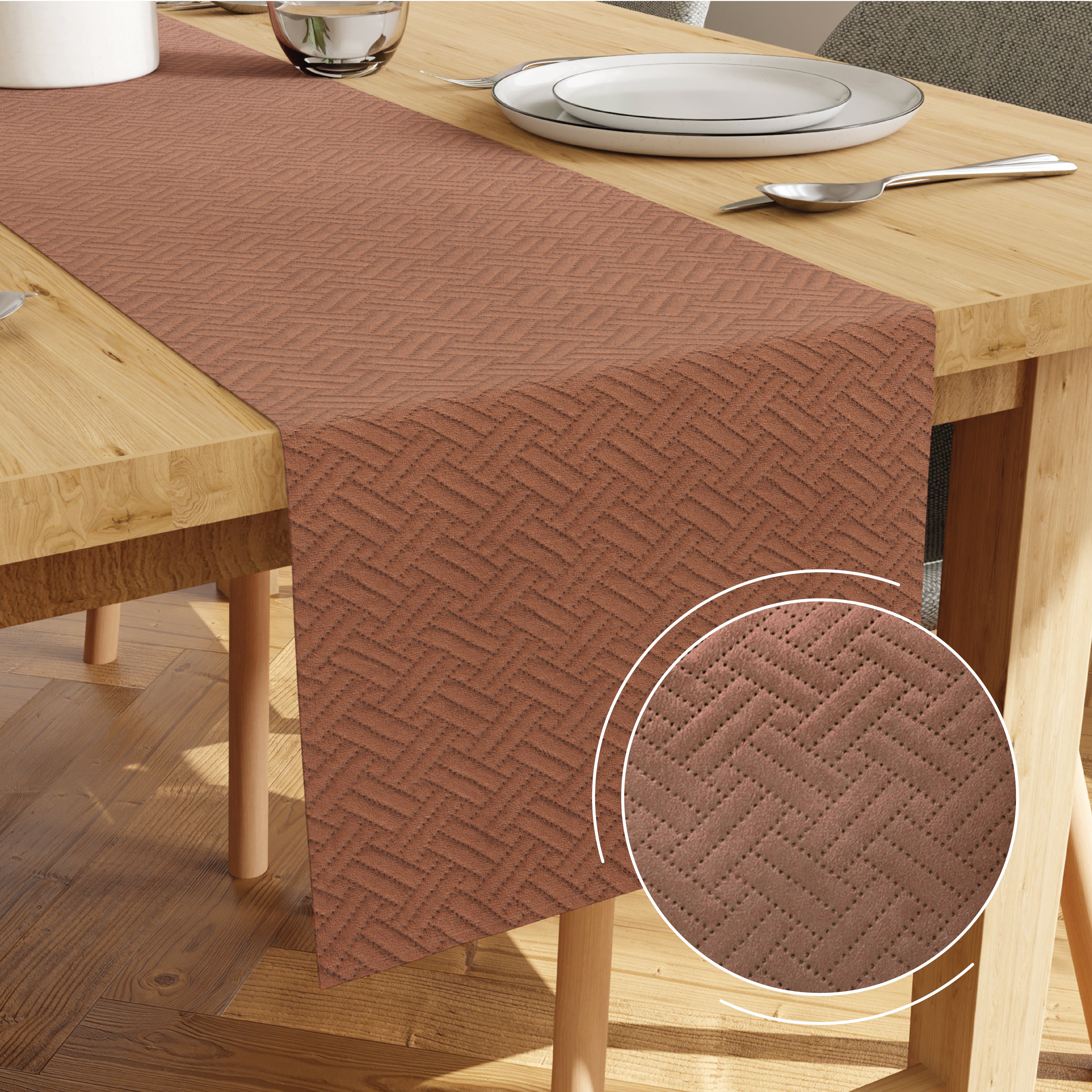 Quilted Velvet Bronze Table Runner