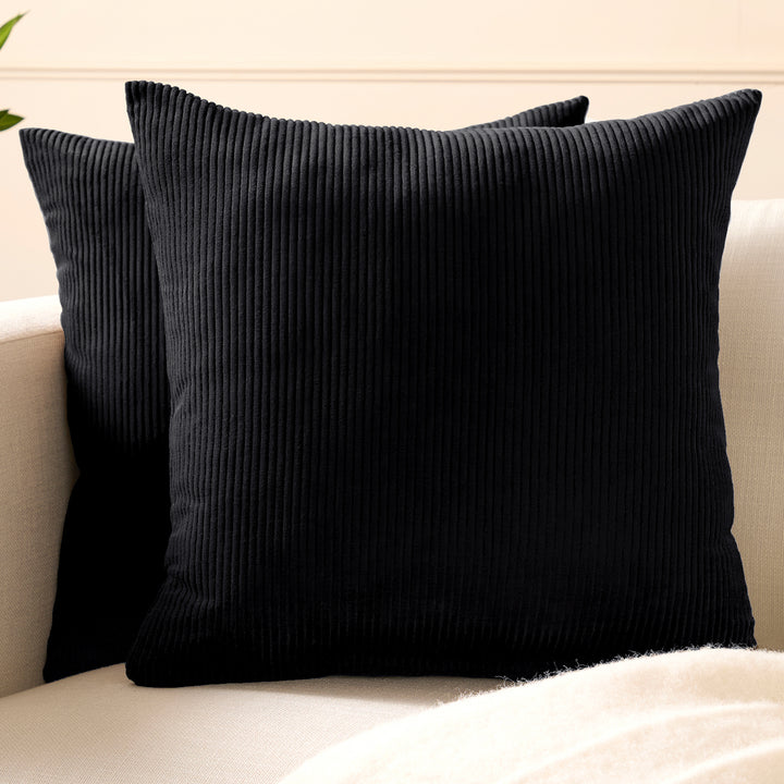 Corduroy Black Cushion Cover (Pack of 2)