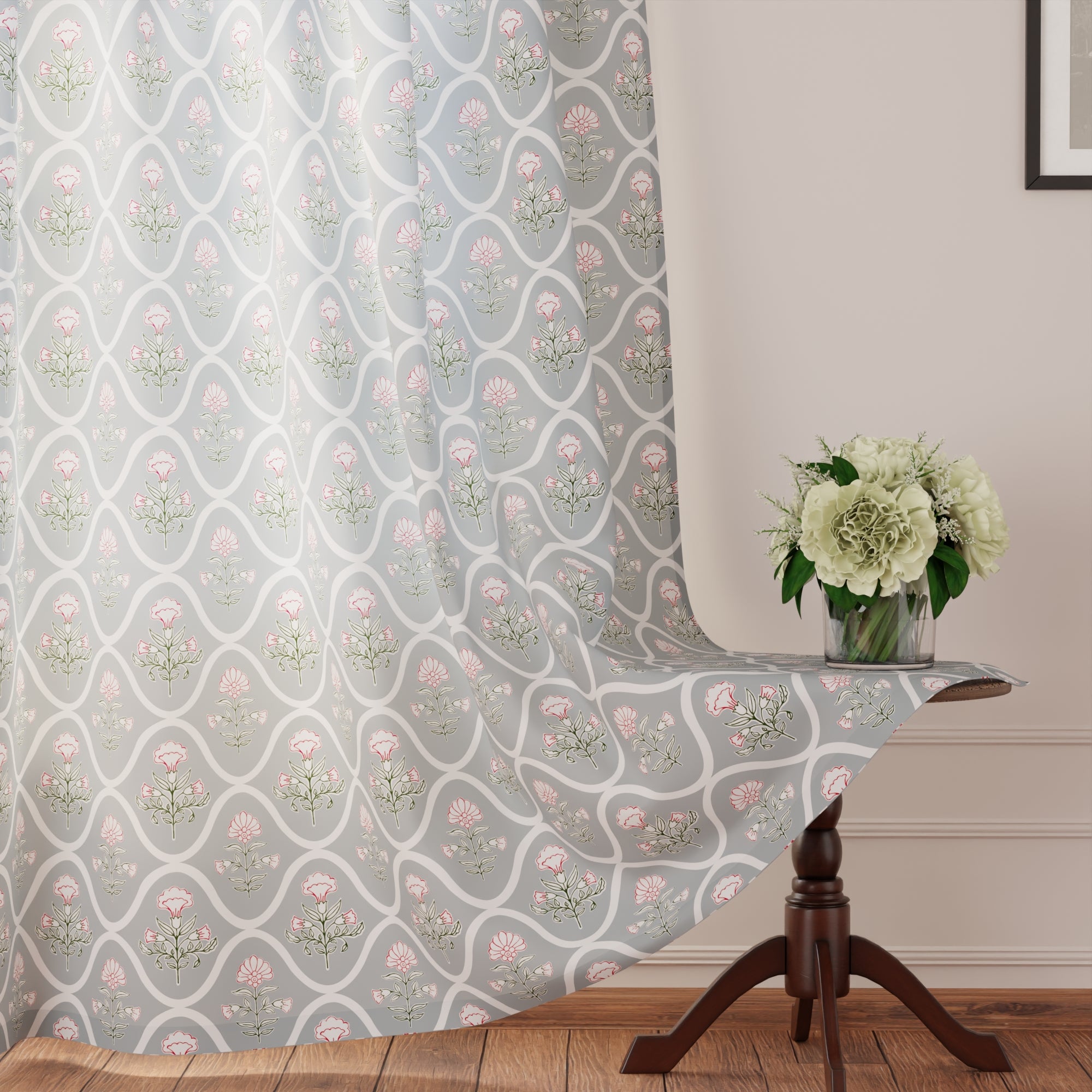 Polyester Light Grey Curtain (Pack of 2)