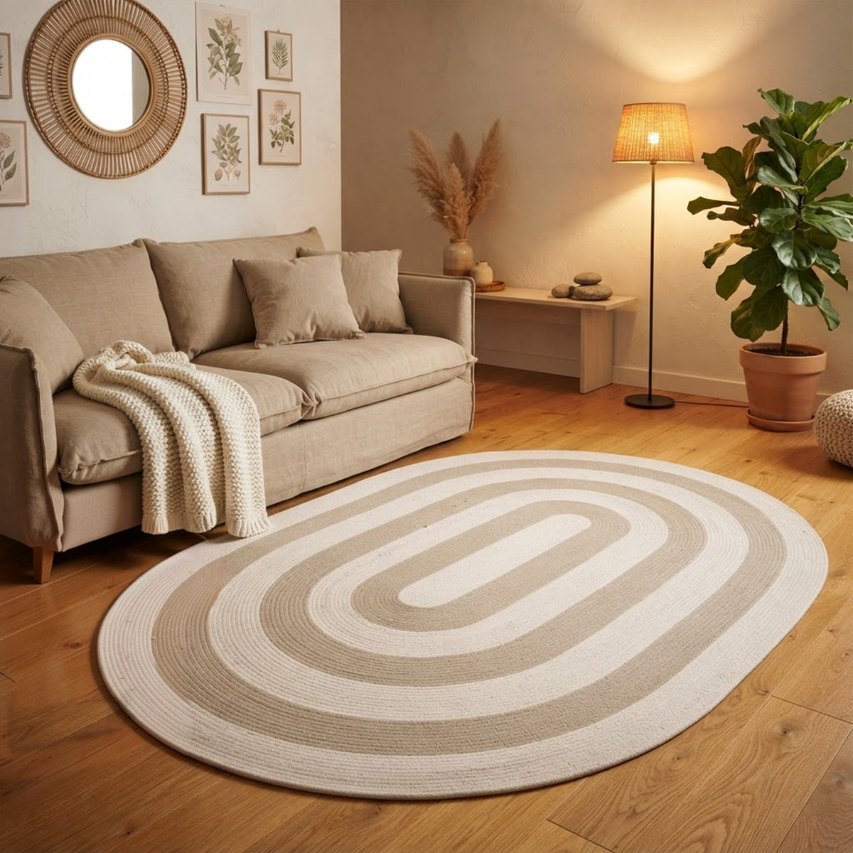 Cotton Rug Beige & Off-White Floor Carpet (Pack of 1)