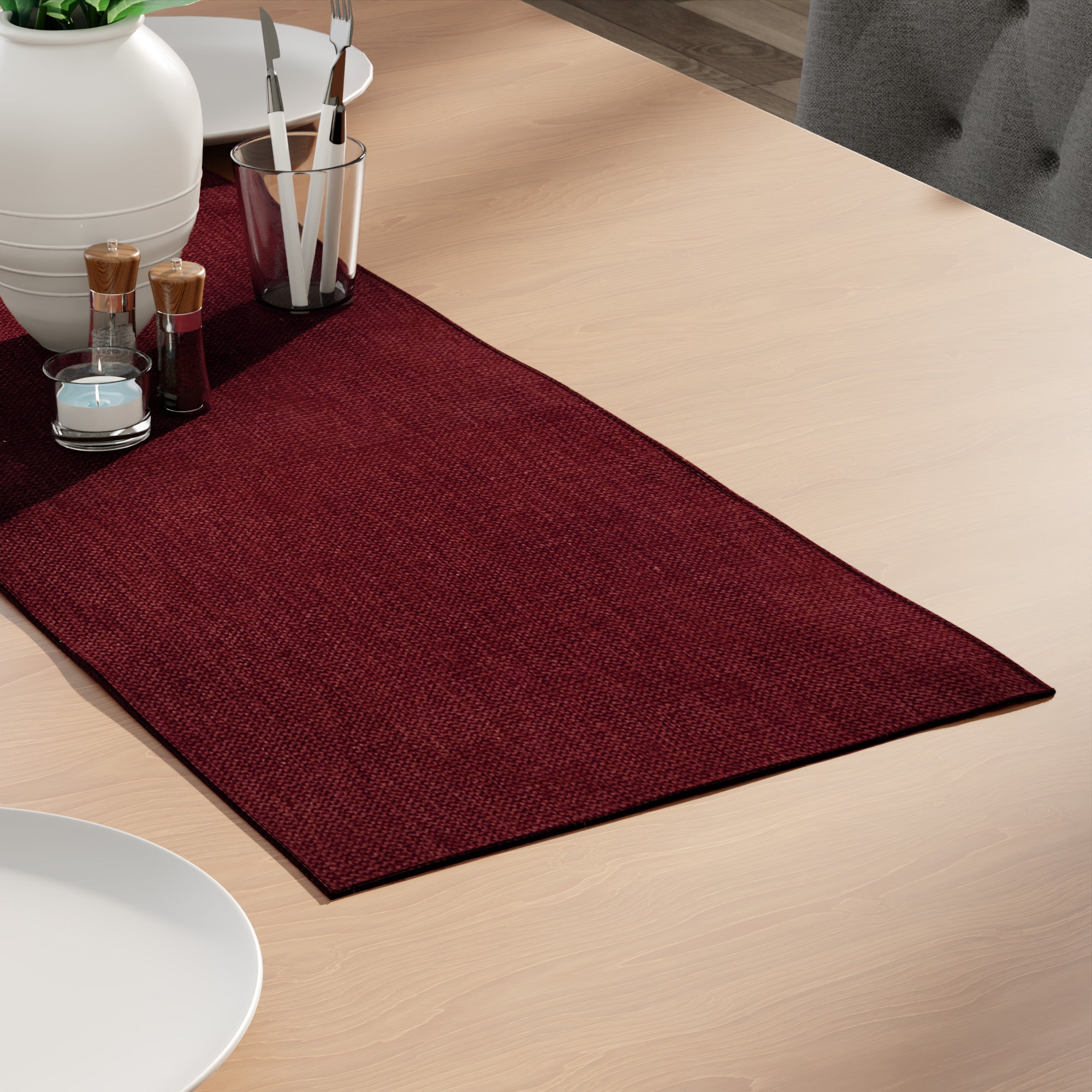 Chenille Maroon Table Runner (Pack of 1)