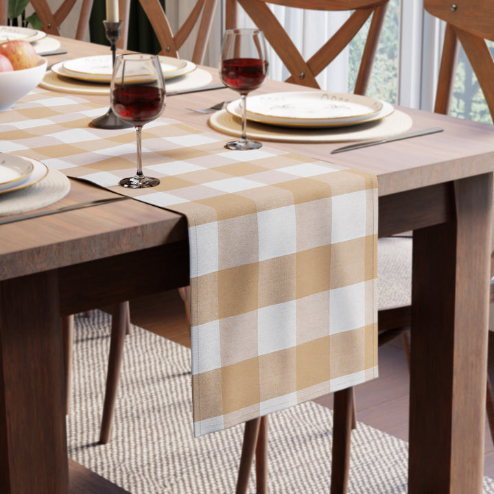 RC Yarn-Dyed Buffalo Beige Checks Table Runner (Pack of 1)