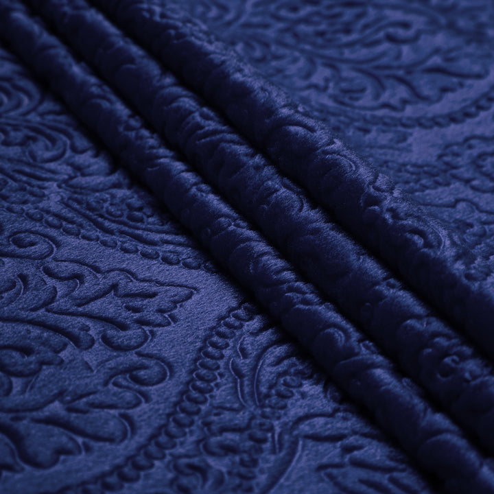 Embossed Velvet Navy Blue Fabric