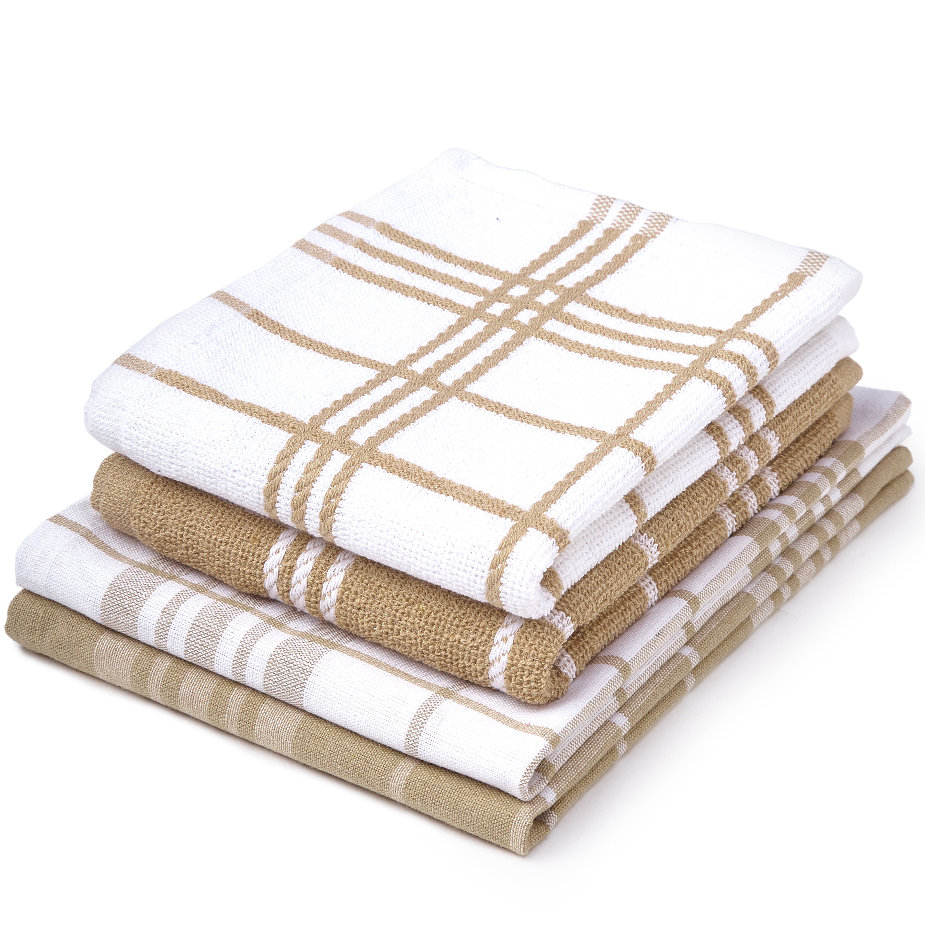 Cotton Beige Non Terry + Terry Kitchen Towel (Pack of 4)