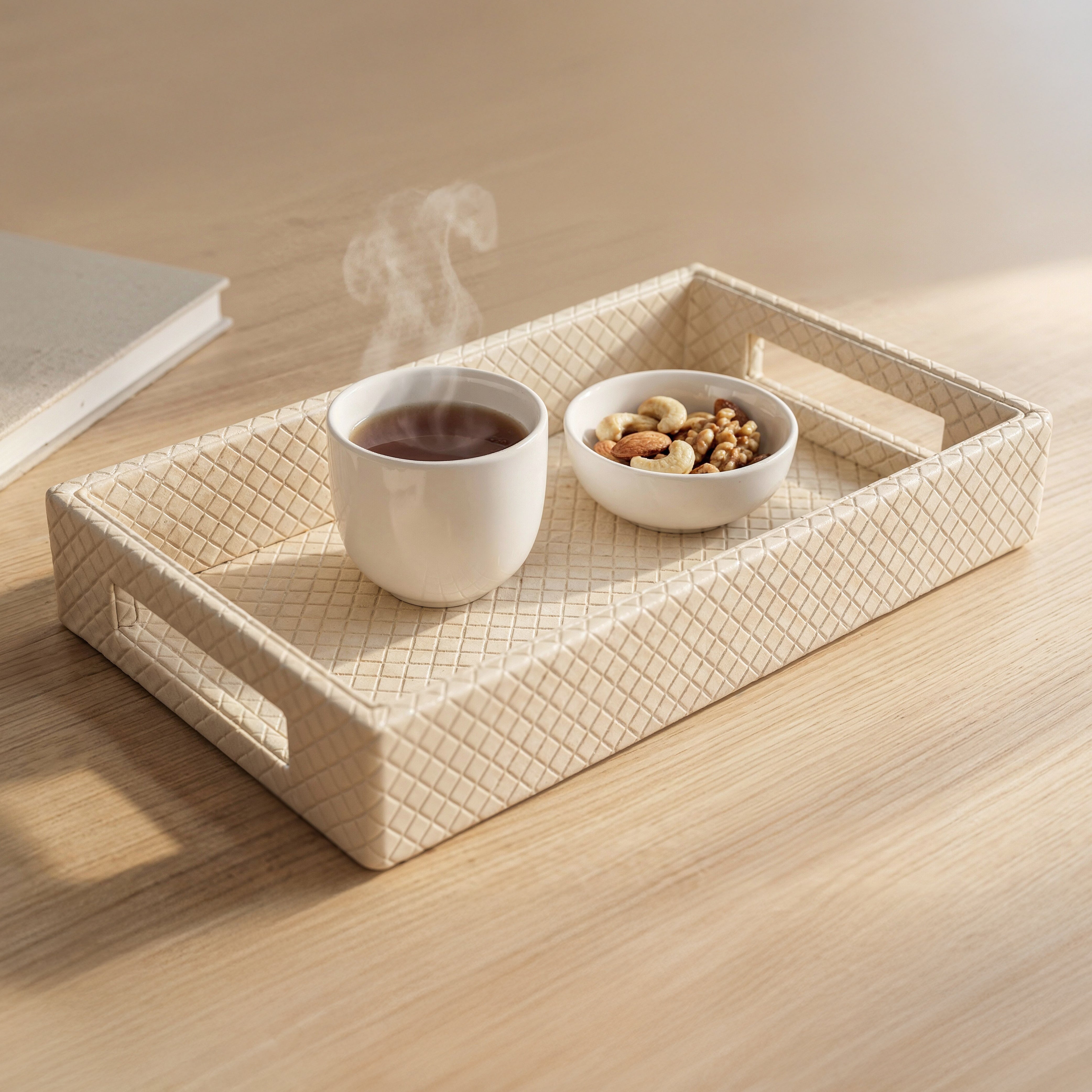 Leather Cream Leather Serving Tray